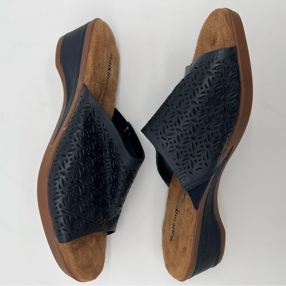 Walking Cradles Navy Leather Wedge Mule Slides Size 7.5 - Picture 8 of 12